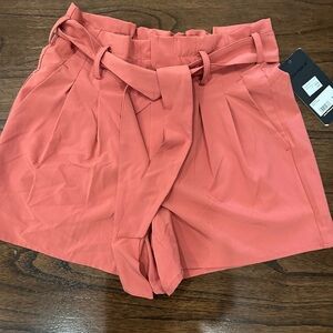 Coral Paperbag Waist Shorts